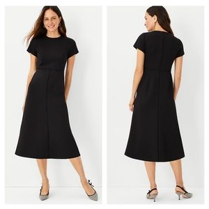 Ann Taylor The Midi Flare Dress in Double Knit Black 14